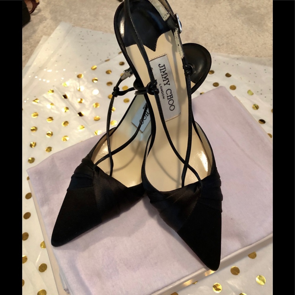 💯Auth Jimmy Choo black satin heels 36.5
